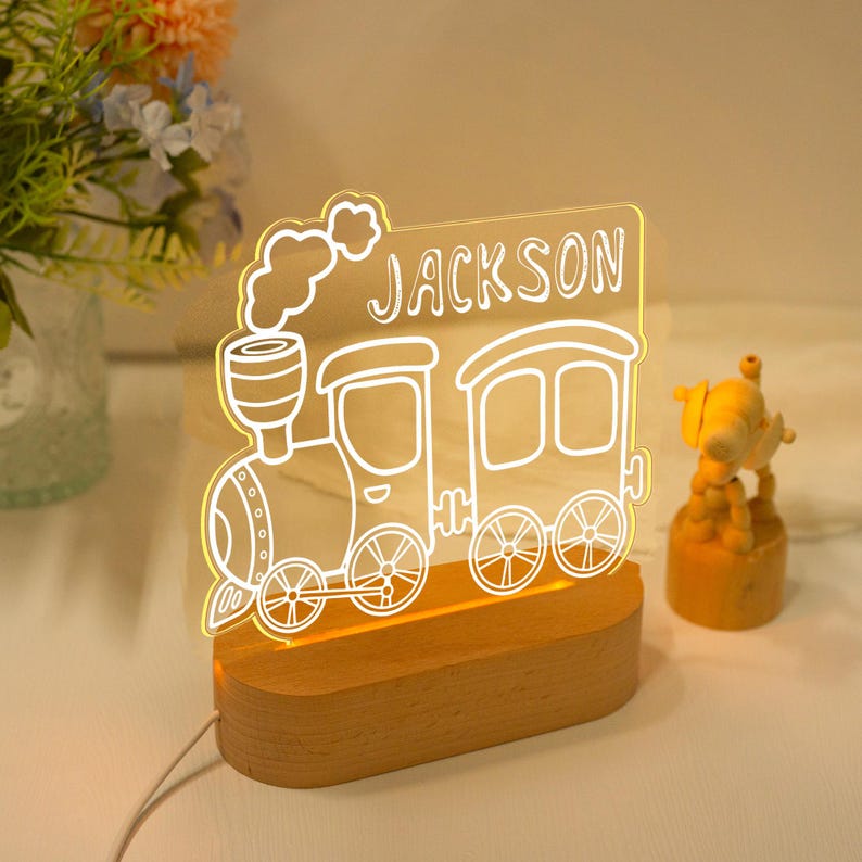 Personalized Train Night Light,Baby Boy Night Light, Cute Night Light,Birthday Gifts For Kids,Christmas Gifts for Toddlers,Nursery Decor