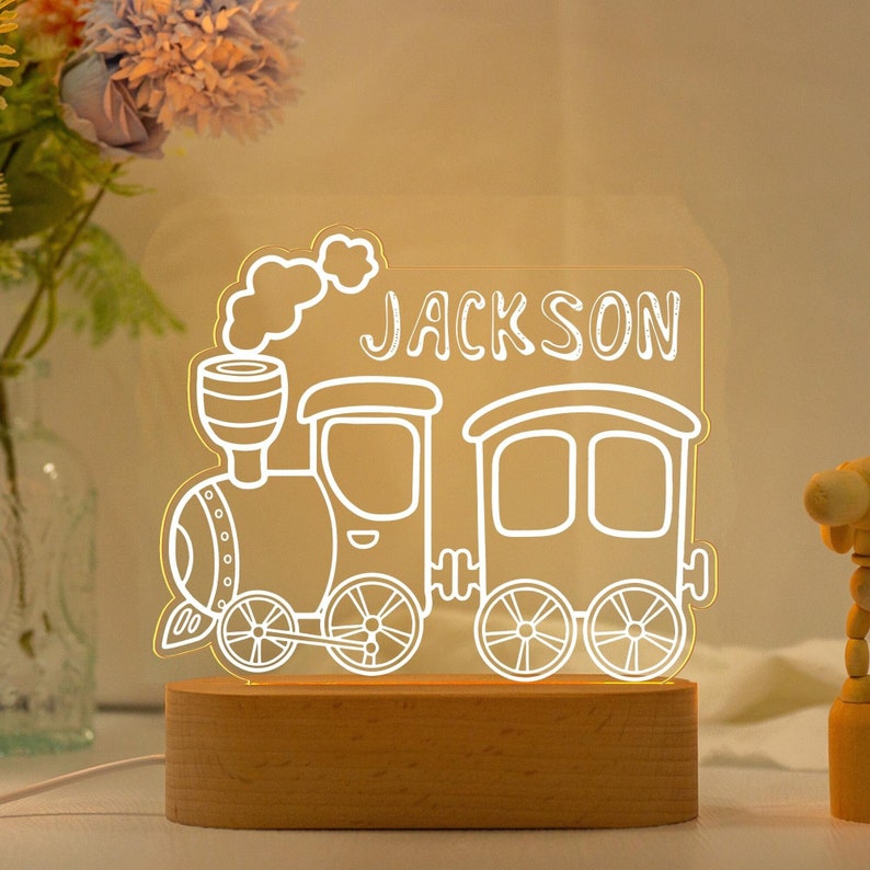 Personalized Train Night Light,Baby Boy Night Light, Cute Night Light,Birthday Gifts For Kids,Christmas Gifts for Toddlers,Nursery Decor