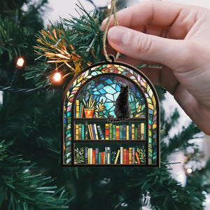 Personalized Cat Book Suncatcher Ornament, Custom Reading Cat Acrylic Window Hanging, Book Window Decor, Book Lover Gift, Cat Lover Gift