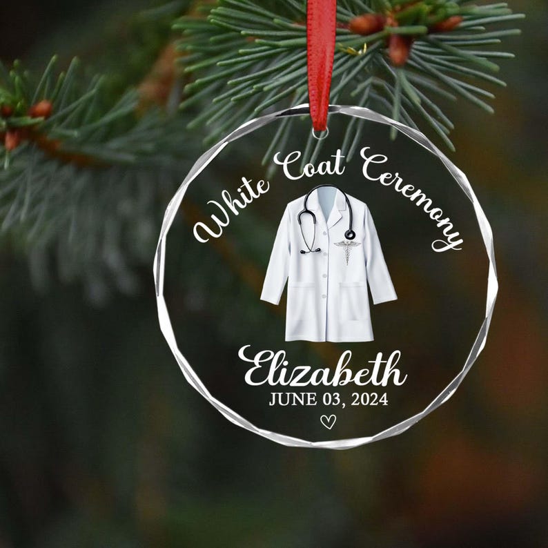 Personalized White Coat Ceremony Ornament, Doctor Ornament, Doctor Christmas Ornament, White Coat Party Gift, Future Doctor, Doctor Lab Coat - Crystal Ornament