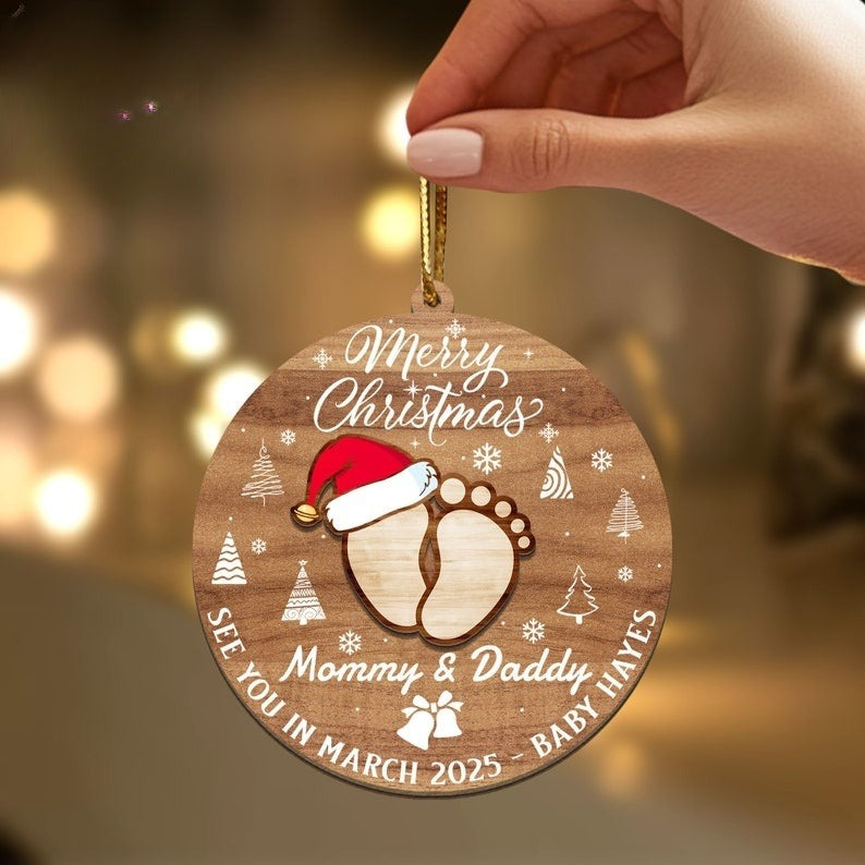 Mommy and Daddy Merry Christmas, See You in 2024, 2-Layer Wooden Ornament, Pregnancy Ornament, Custom Name Ornament, Expecting Parents Gifts