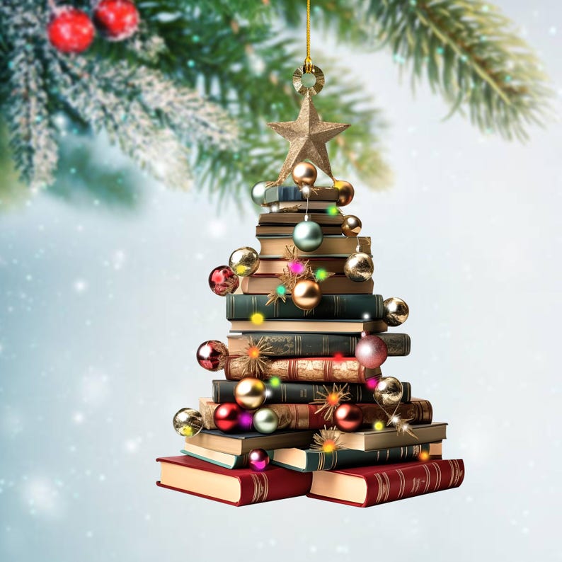 Christmas Book Tree Name Ornament, Book Lover Gift, Bookworm Gifts, Book Ornament, Book Christmas Tree 2024, Christmas Gift