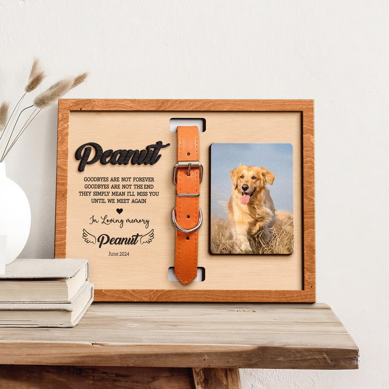 Personalized Dog Memorial Wood Frame With Collar Holder, Memorial Pet Collar Sign with Photo, Dog Memorial Gifts, Dog Sympathy Gift