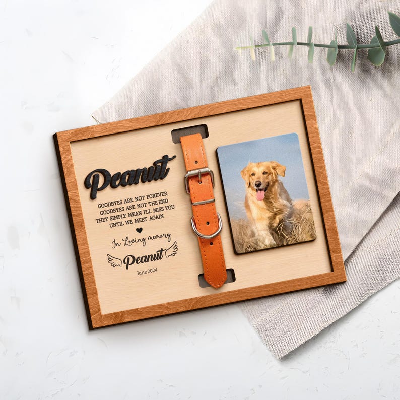 Personalized Dog Memorial Wood Frame With Collar Holder, Memorial Pet Collar Sign with Photo, Dog Memorial Gifts, Dog Sympathy Gift