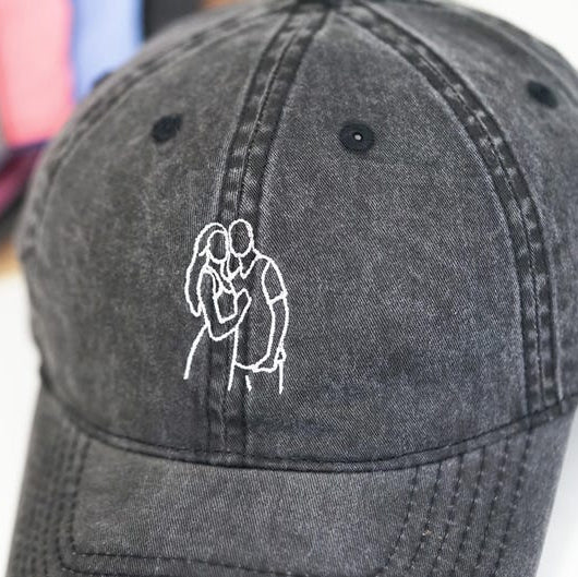Personalized Line Drawing Baseball Hat: Photo Embroidery, Memory Gift