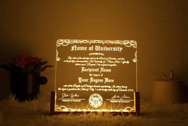 Custom University College Degree Diploma Customisable Professor Gift, Diploma Plaque, Printable Certificate With Seal, Diploma Ofis Decor