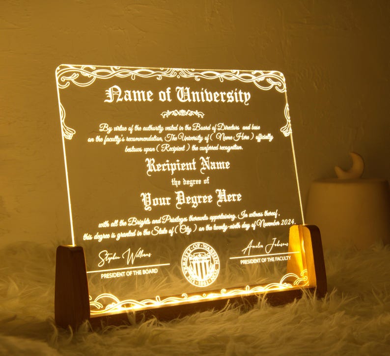 Custom University College Degree Diploma Customisable Professor Gift, Diploma Plaque, Printable Certificate With Seal, Diploma Ofis Decor