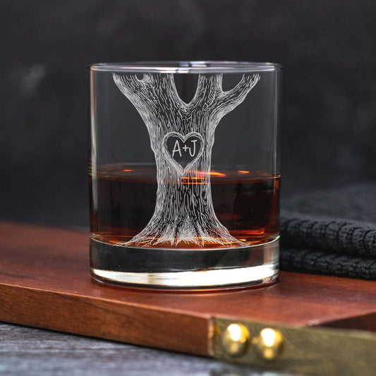 Couple Gift Carved Initials In A Heart Tree Engagement Gift Couples Engaged Couples Initials Glass Set Wedding Wine Gift Set