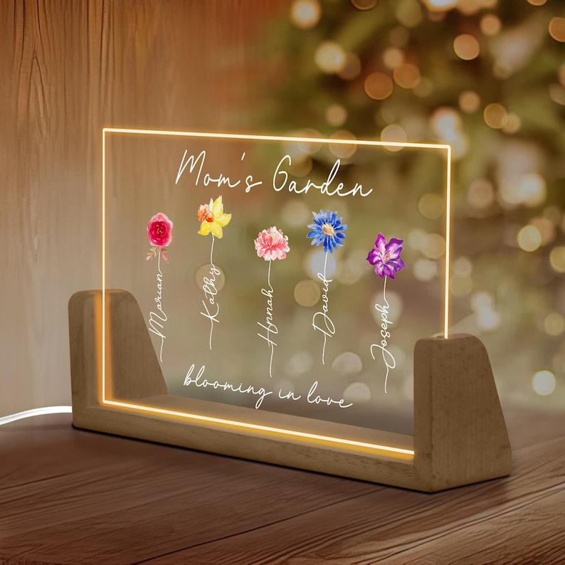 Personalized Birth Month Flower Night Light: Mom's Garden Plaque