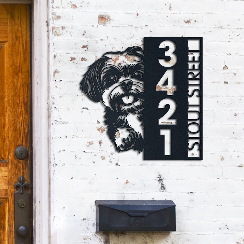 Dog House Number, Dog Address Sign, Shih Tzu Sign, Vertical House Number Plaque for Outdoor Use