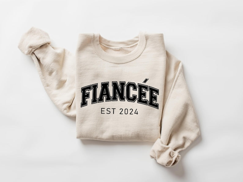 Matching Fiancé and Fiancée Sweaters,Custom Year Engagement Gift,Personalized Couple Sweatshirt,Personalized Wedding Gift For Engaged Couple