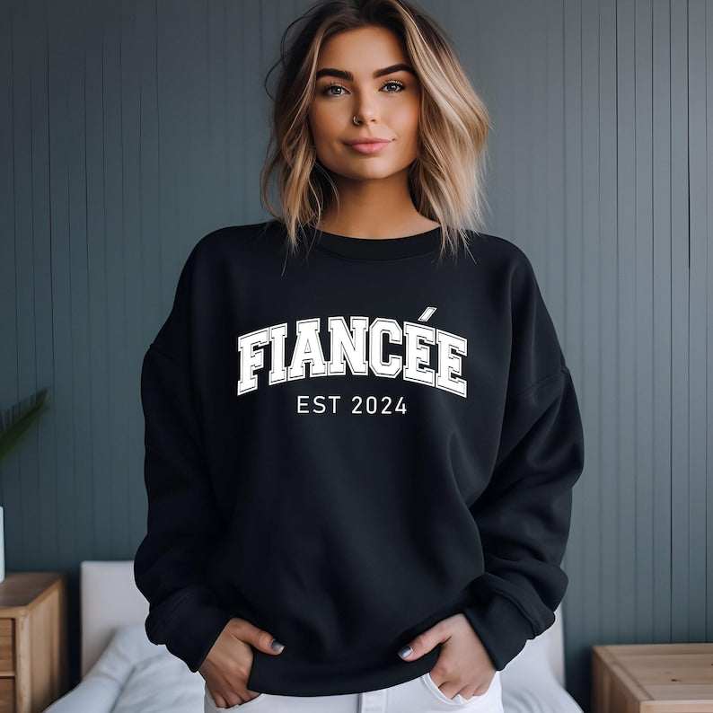 Matching Fiancé and Fiancée Sweaters,Custom Year Engagement Gift,Personalized Couple Sweatshirt,Personalized Wedding Gift For Engaged Couple