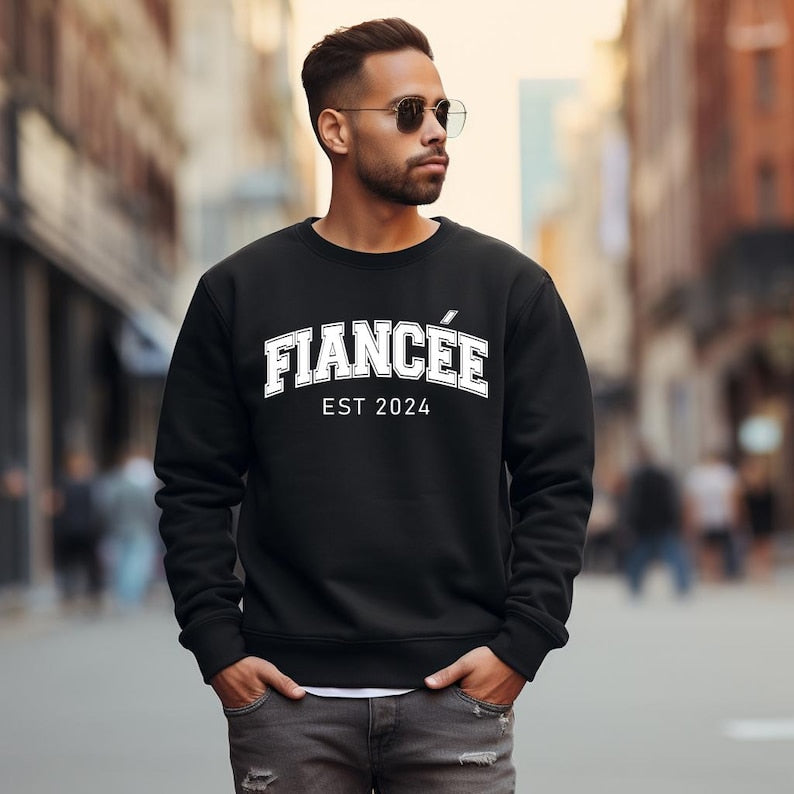 Matching Fiancé and Fiancée Sweaters,Custom Year Engagement Gift,Personalized Couple Sweatshirt,Personalized Wedding Gift For Engaged Couple