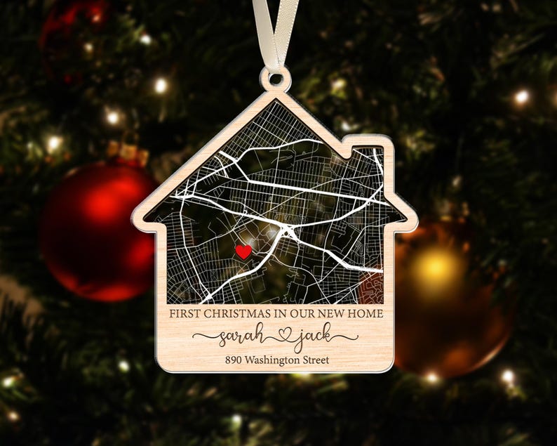 Custom First Home Map Ornament, First Christmas New Home Christmas Ornament, New Home Ornament, Christmas Keepsake, Couple New Home Gift