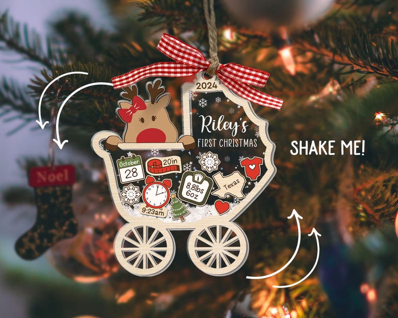 Personalized Baby's First Christmas Ornament 2024, Custom New Baby Gift, 4D Shake Babies Ornament, Baby Shower Gift, Baby Name Xmas Keepsake