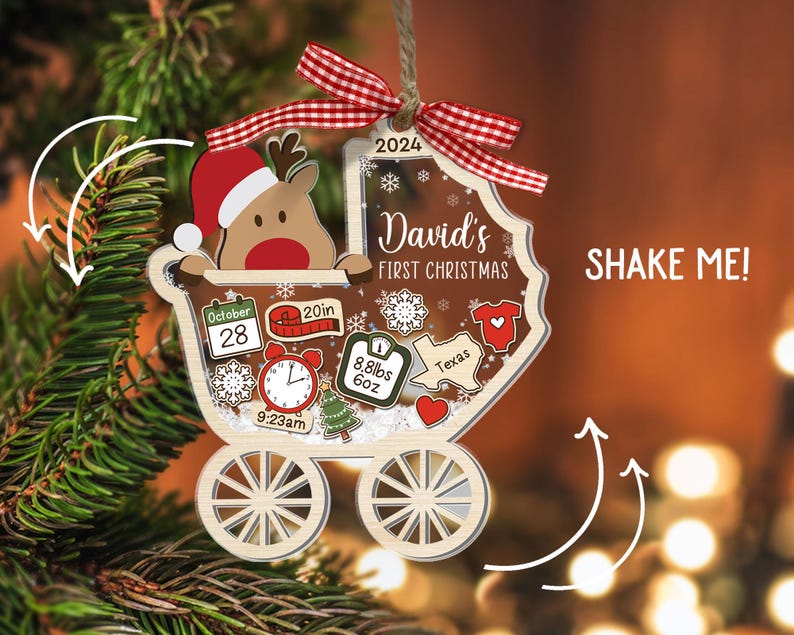 Personalized Baby's First Christmas Ornament 2024, Custom New Baby Gift, 4D Shake Babies Ornament, Baby Shower Gift, Baby Name Xmas Keepsake