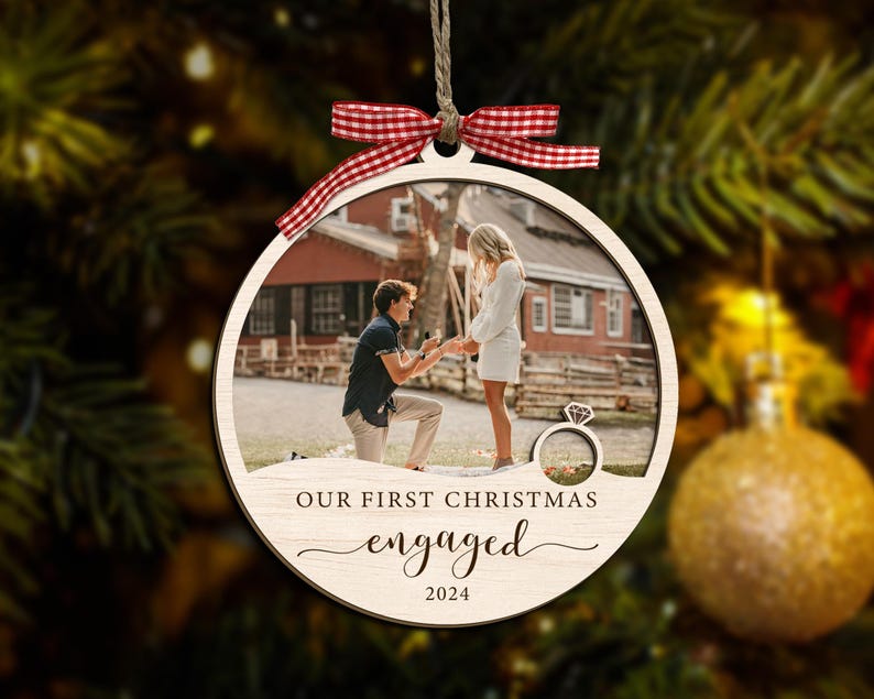 Our First Christmas Engaged Ornament, Custom Enaged Photo Ornament, Engagement Ornament, Engagement Gifts, Personalized Engaged Keepsake