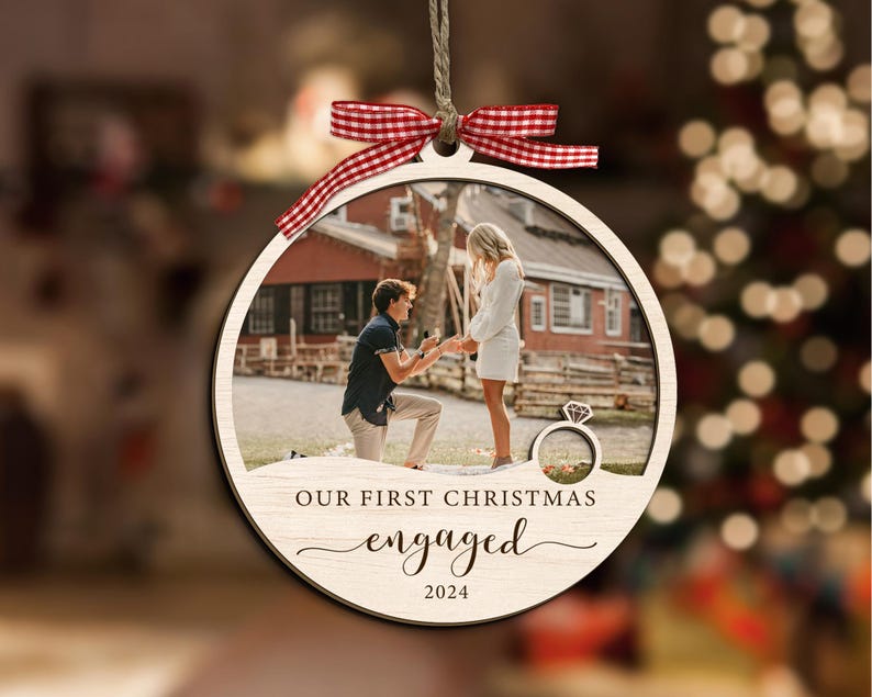 Our First Christmas Engaged Ornament, Custom Enaged Photo Ornament, Engagement Ornament, Engagement Gifts, Personalized Engaged Keepsake