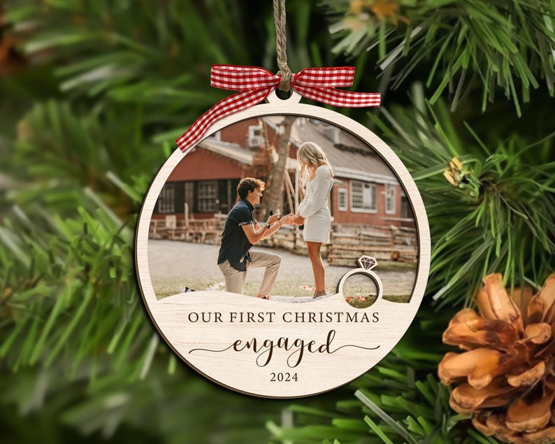 Our First Christmas Engaged Ornament, Custom Enaged Photo Ornament, Engagement Ornament, Engagement Gifts, Personalized Engaged Keepsake