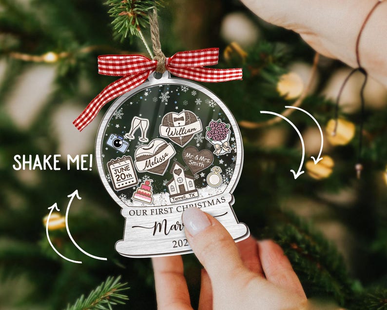 Our First Christmas Married Ornament 2024, Wedding Shaker Ornament, Engaged Christmas Ornament, Just Married 3D Ornament Personalized Gifts