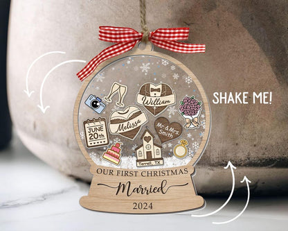 Our First Christmas Married Ornament 2024, Wedding Shaker Ornament, Engaged Christmas Ornament, Just Married 3D Ornament Personalized Gifts
