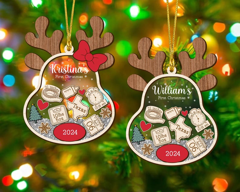 Baby's First Christmas Ornament, Cute Reindeer Baby's 1st Xmas Ornament, Baby Ornament 2024, New Baby Gifts, 4D Shake Babies Ornament