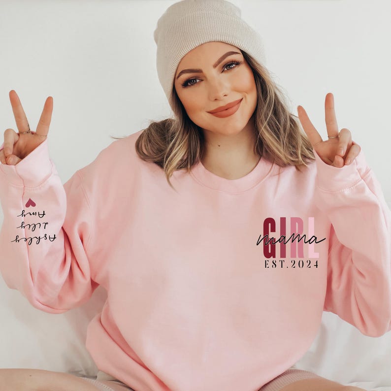 Personalized Girl Mama Sweatshirt With Kids Names, Custom Mom Of Girls Hoodie, Pregnancy Announcement New Mom Outfit, Mommy Birthday Gifts