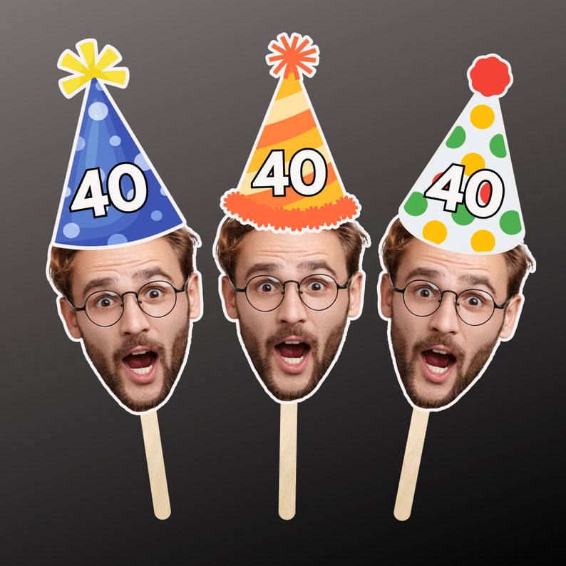Custom Face Centerpiece Sticks, Photo Birthday Centerpieces, Personalized Birthday Decoration, Gift for Him or Her, Milestone Decorations