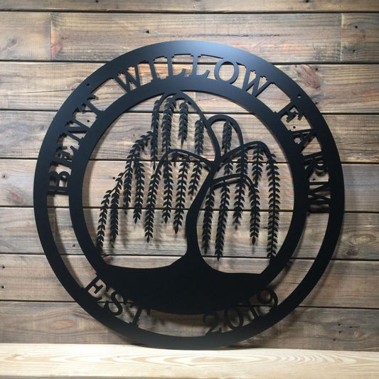 Custom Weeping Willow Tree of Life Metal Wall Art - Personalized Family Name Sign