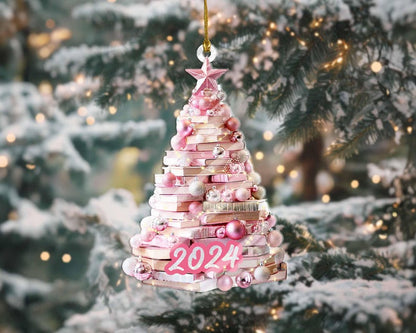Personalized Christmas Book Tree Name Ornament, Custom Book Ornament, Book Lover Gift, Bookworm Gifts, Baby Girl Keepsake, Librarian Gifts