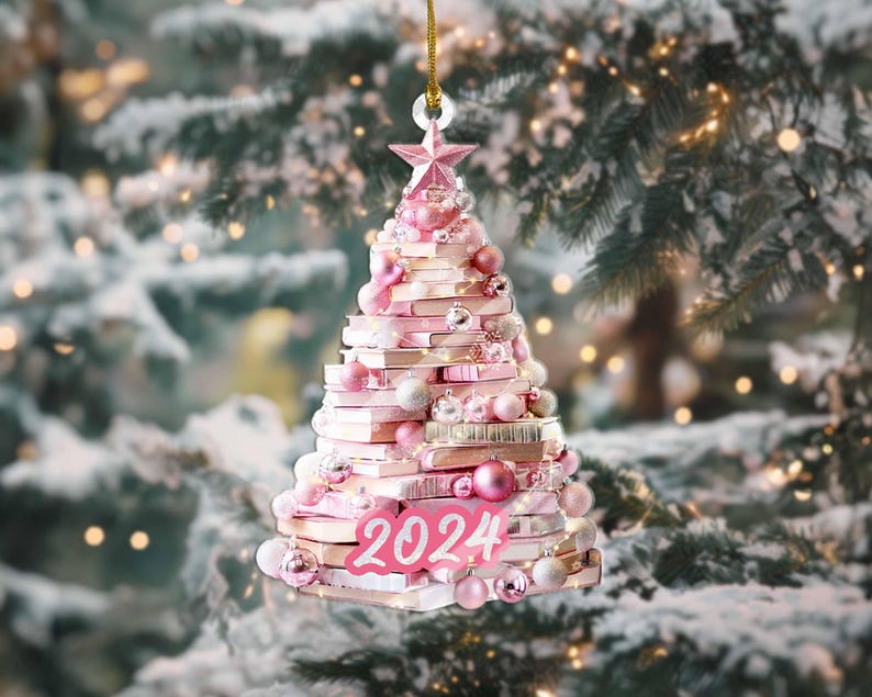 Personalized Christmas Book Tree Name Ornament, Custom Book Ornament, Book Lover Gift, Bookworm Gifts, Baby Girl Keepsake, Librarian Gifts