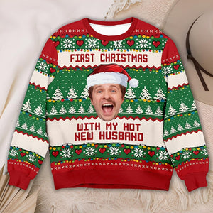 Custom Photo Ugly Christmas Sweatshirt, Husband Face Christmas Ugly Sweater, New Husband Sweater, Christmas Sweater Gift