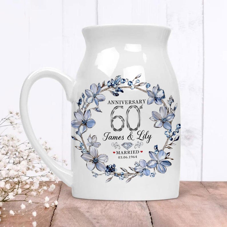 Personalized 60th Wedding Anniversary Flower Vase, 60th Wedding Anniversary Keepsake Gift, Diamond Wedding Anniversary Gift