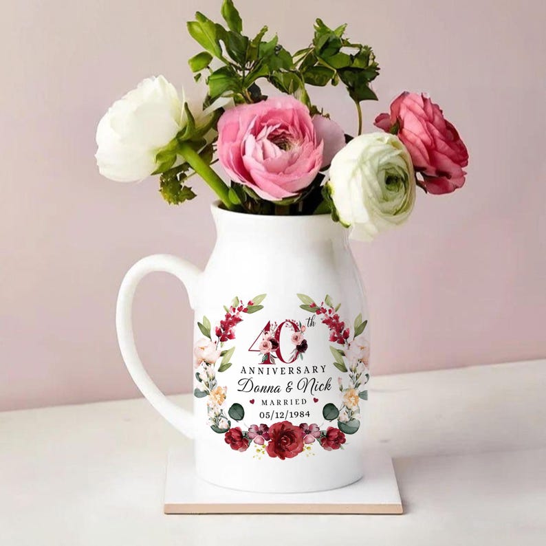 Personalized 40th Wedding Anniversary Flower Vase, 40th Wedding Anniversary Keepsake Gift, Ruby Wedding Anniversary Gift