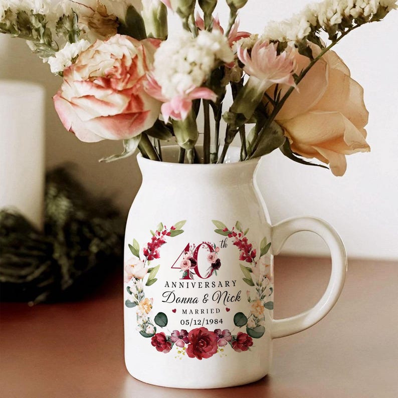 Personalized 40th Wedding Anniversary Flower Vase, 40th Wedding Anniversary Keepsake Gift, Ruby Wedding Anniversary Gift