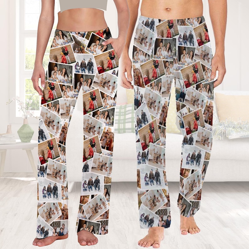 Customized Pajama Pants with Photo,Collage Photo Pants,Pictures Printed Pajama,Men's Pajama Bottoms,Gift for him,Birthday Day gift 20 pictures