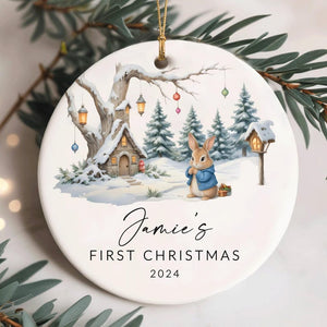 Baby Boy First Christmas Ornament, Personalized Baby Christmas Ornament, Bunny Baby Boy First Christmas Gift, Custom Christmas Ornament