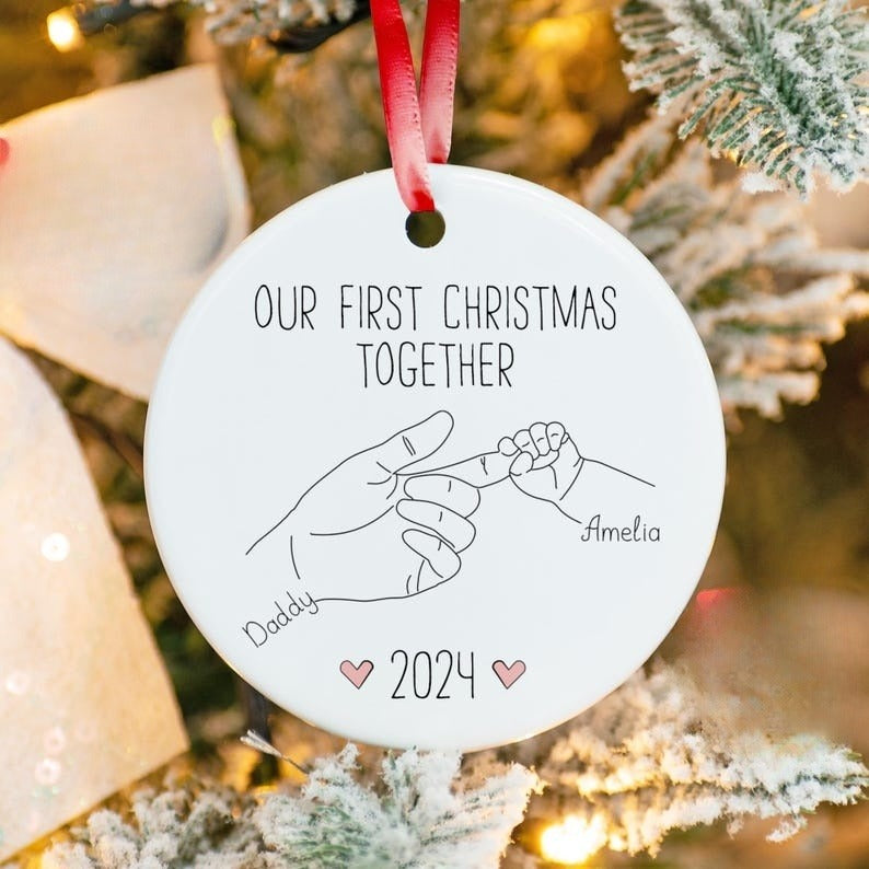 Our First Christmas Together Ornament, New Baby And Daddy Personalized Ornament, Family Keepsake, Custom Baby Name Ornament