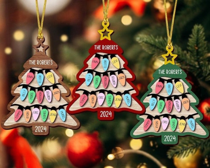 2024 Family Christmas Tree Ornament, Personalized Family Names Wooden Ornament, Family Christmas Gifts, Large Family Gift, Grandparent Gift