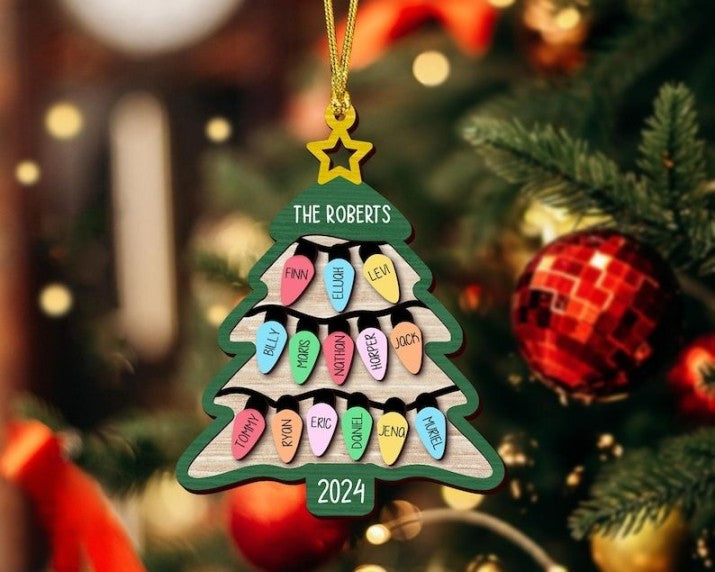 2024 Family Christmas Tree Ornament, Personalized Family Names Wooden Ornament, Family Christmas Gifts, Large Family Gift, Grandparent Gift