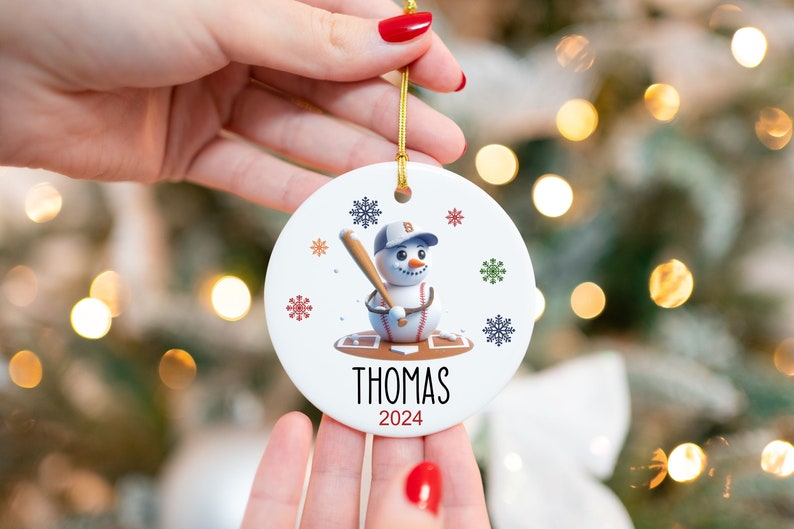 Custom Baseball Ornament - Snowman Name Ornament - 2024 Baseball Ornament - Personalized Christmas gift - Family Keepsake - Snowman Ornament