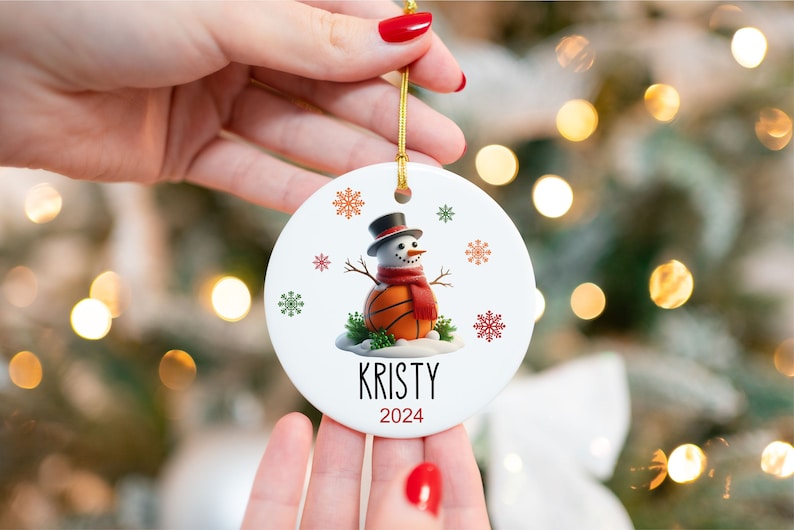 Personalized Basketball Ornament - Snowman Name Ornament - 2024 Basketball Ornament - Custom Christmas gift - Family Keepsake