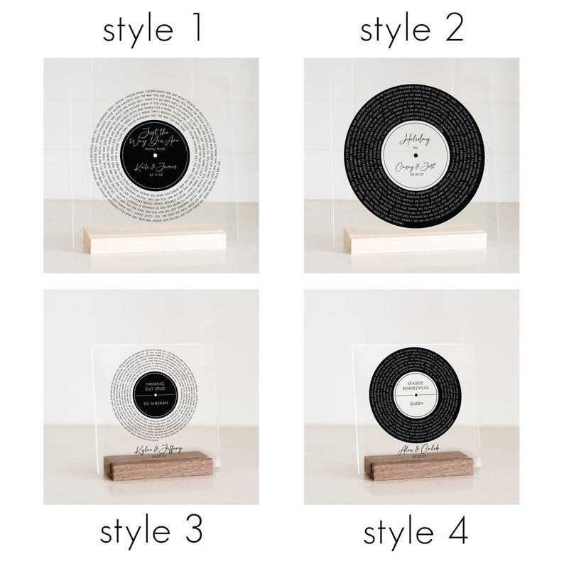 Personalized Vinyl Record Song with Lyrics on Acrylic with Wood Stand, Couple Gift, Gift for Her Personalized