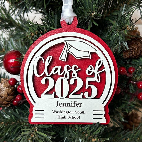 Personalized Class of 2025 Graduation Ornament - Custom Laser Cut Wood Christmas Ornament with Graduate s Name and School and Colors