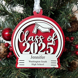 Personalized Class of 2025 Graduation Ornament - Custom Laser Cut Wood Christmas Ornament with Graduate s Name and School and Colors