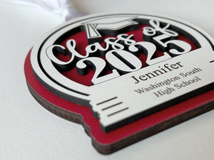 Personalized Class of 2025 Graduation Ornament - Custom Laser Cut Wood Christmas Ornament with Graduate s Name and School and Colors