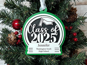 Personalized Class of 2025 Graduation Ornament - Custom Laser Cut Wood Christmas Ornament with Graduate s Name and School and Colors
