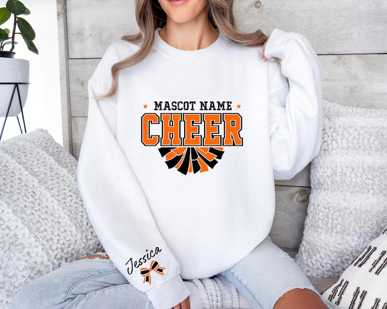 Custom Cheer Sweatshirt, Cheer Sweater, Cheer Squad Sweaters, Cheer Coach Sweater,Orange Cheer ,Megaphone Hoodie,Cheer Mom with Name Sweater
