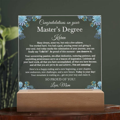 Master's Degree Graduation Gift, Master's Degree Gifts, Heart Plaque Gift for Master's Degree Graduation, Graduation Keepsake