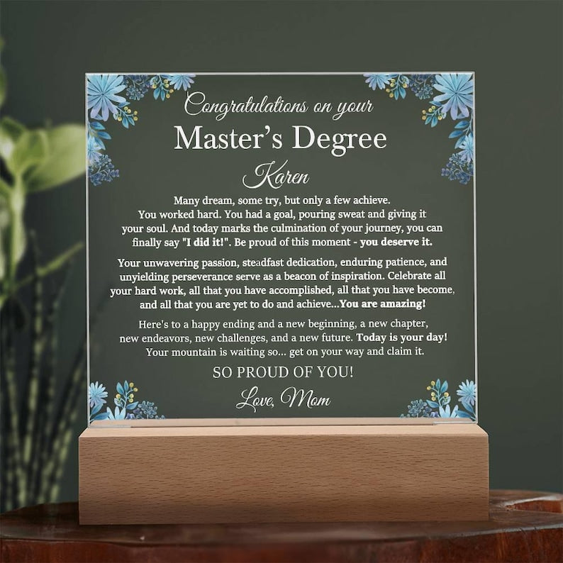 Master's Degree Graduation Gift, Master's Degree Gifts, Heart Plaque Gift for Master's Degree Graduation, Graduation Keepsake